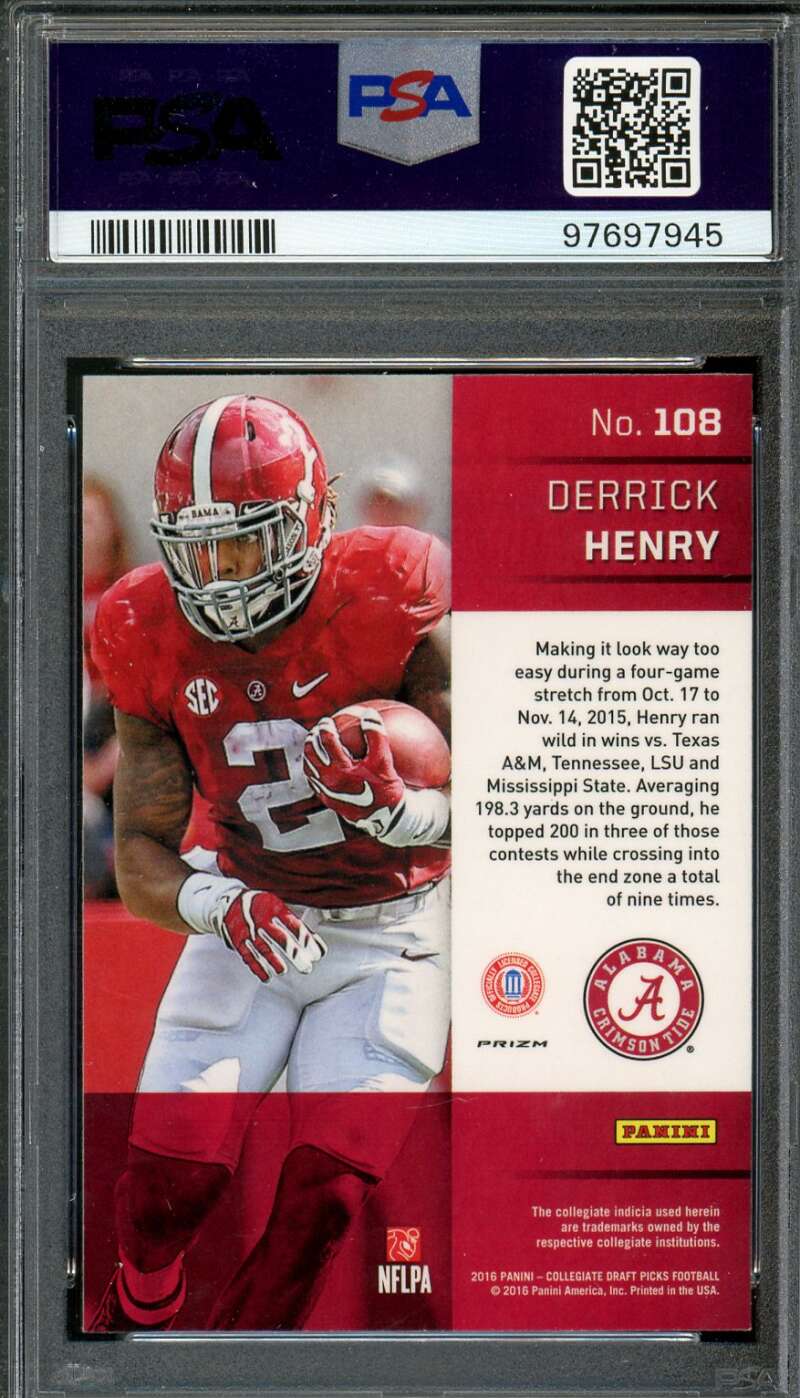 Derrick Henry Rookie Card 2016 Panini Prizm Coll DP Prizm Red #108 PSA 9 Image 2