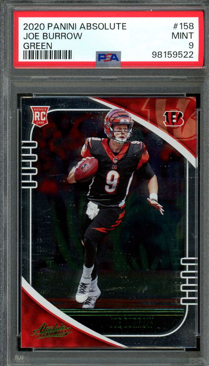 Joe Burrow Rookie Card 2020 Panini Absolute Green #158 PSA 9 Image 1