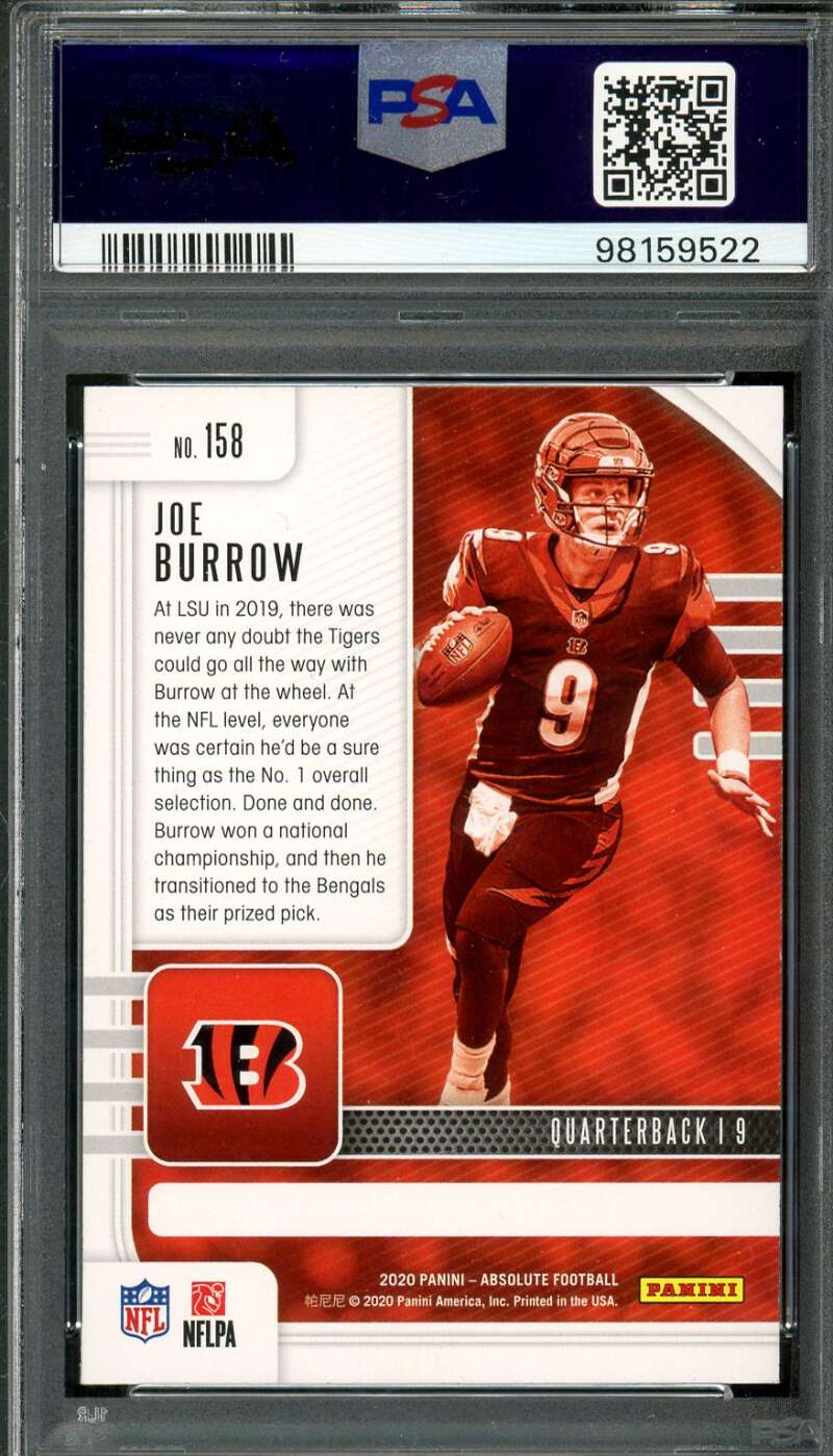 Joe Burrow Rookie Card 2020 Panini Absolute Green #158 PSA 9 Image 2