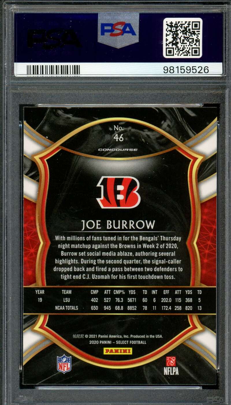 Joe Burrow Rookie Card 2020 Panini Select #46 PSA 10 Image 2