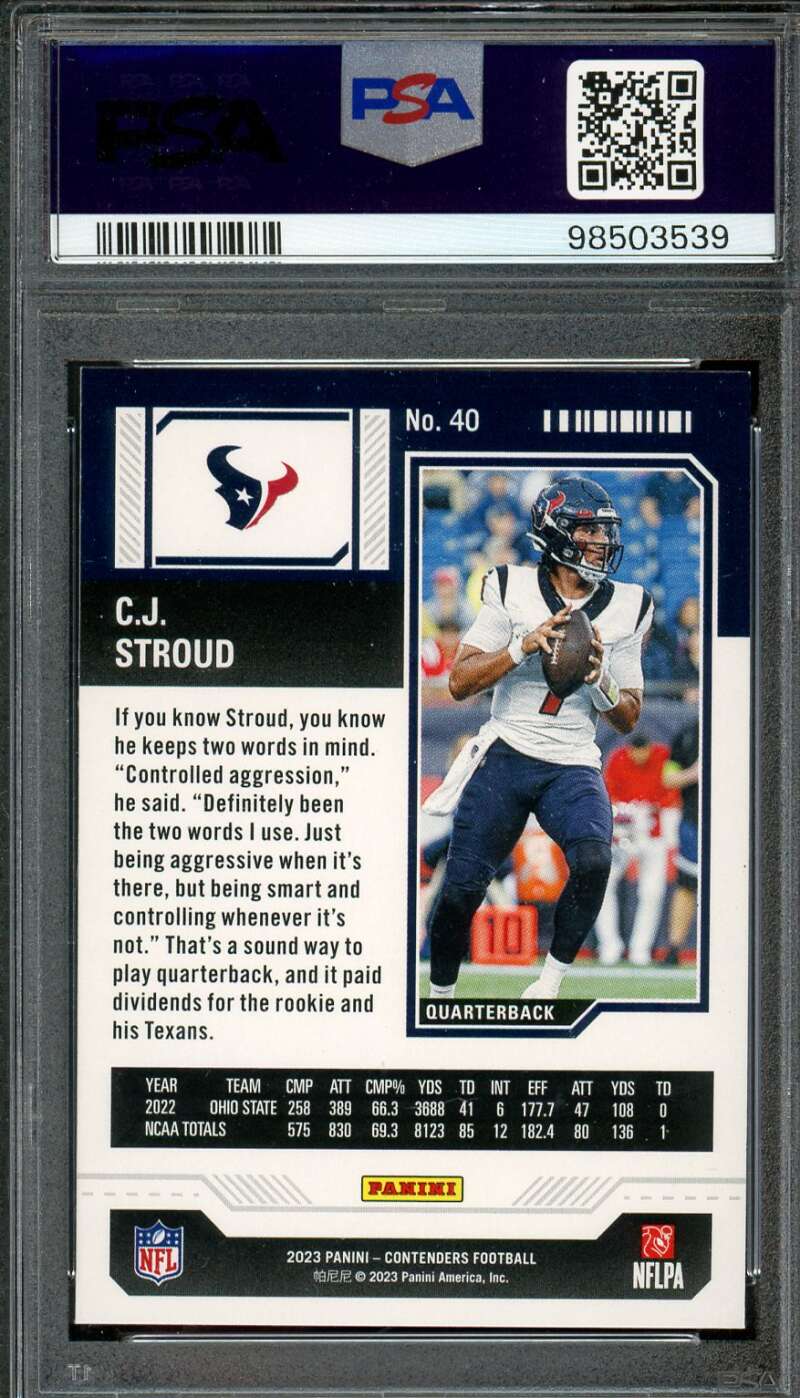 C.J. Stroud Rookie Card 2023 Contenders #40 PSA 7 Image 2