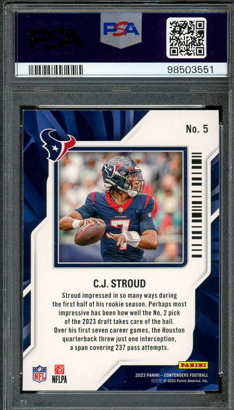 C.J. Stroud Rookie Card 2023 Contenders Rookie Of The Year #5 PSA 9 Image 2