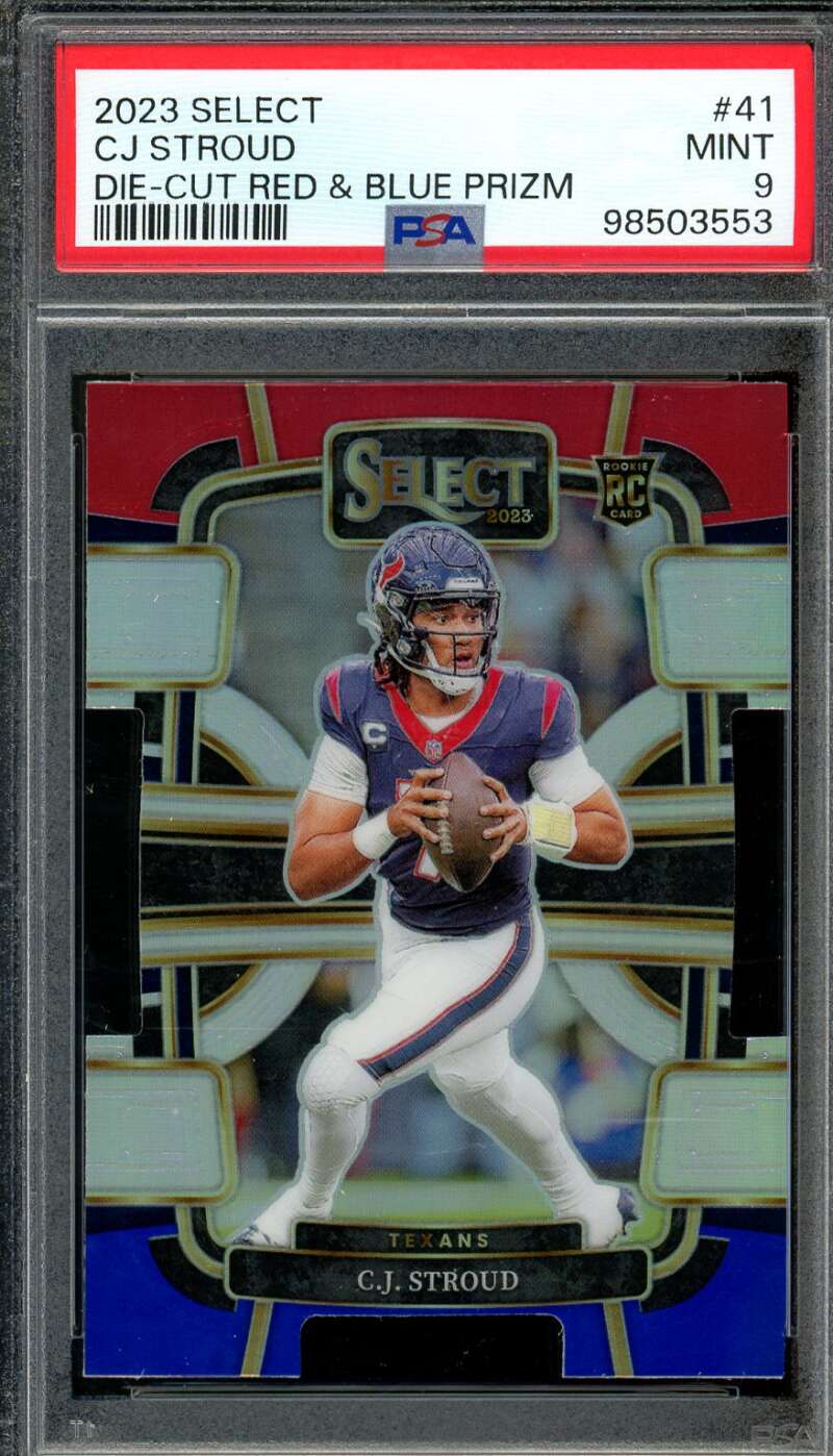 C.J. Stroud Rookie Card 2023 Select Die-Cut Red Blue Prizm #41 PSA 9 Image 1