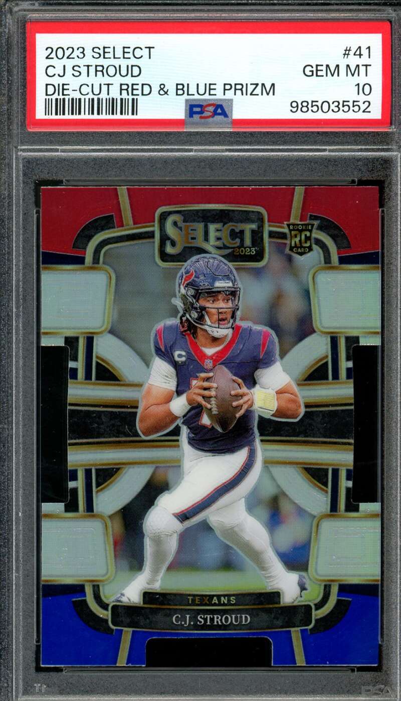 C.J. Stroud Rookie Card 2023 Select Die-Cut Red Blue Prizm #41 PSA 10 Image 1