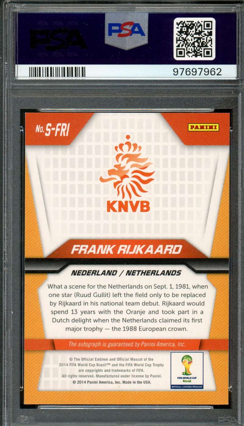 Frank Rijkaard Card 2014 Panini Prizm W/C Signatures #Sfri PSA 10 Image 2