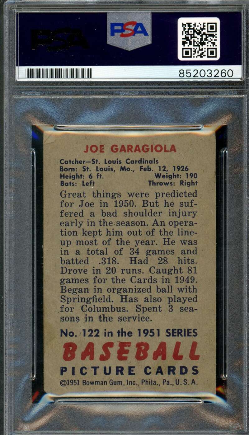 Joe Garagiola Card 1951 Bowman Authentic Auto #122 PSA/DNA Certified Image 2