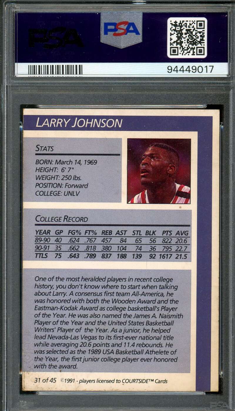 Larry Johnson Rookie Card 1991 Courtside Authentic Auto #31 PSA/DNA Certified Image 2