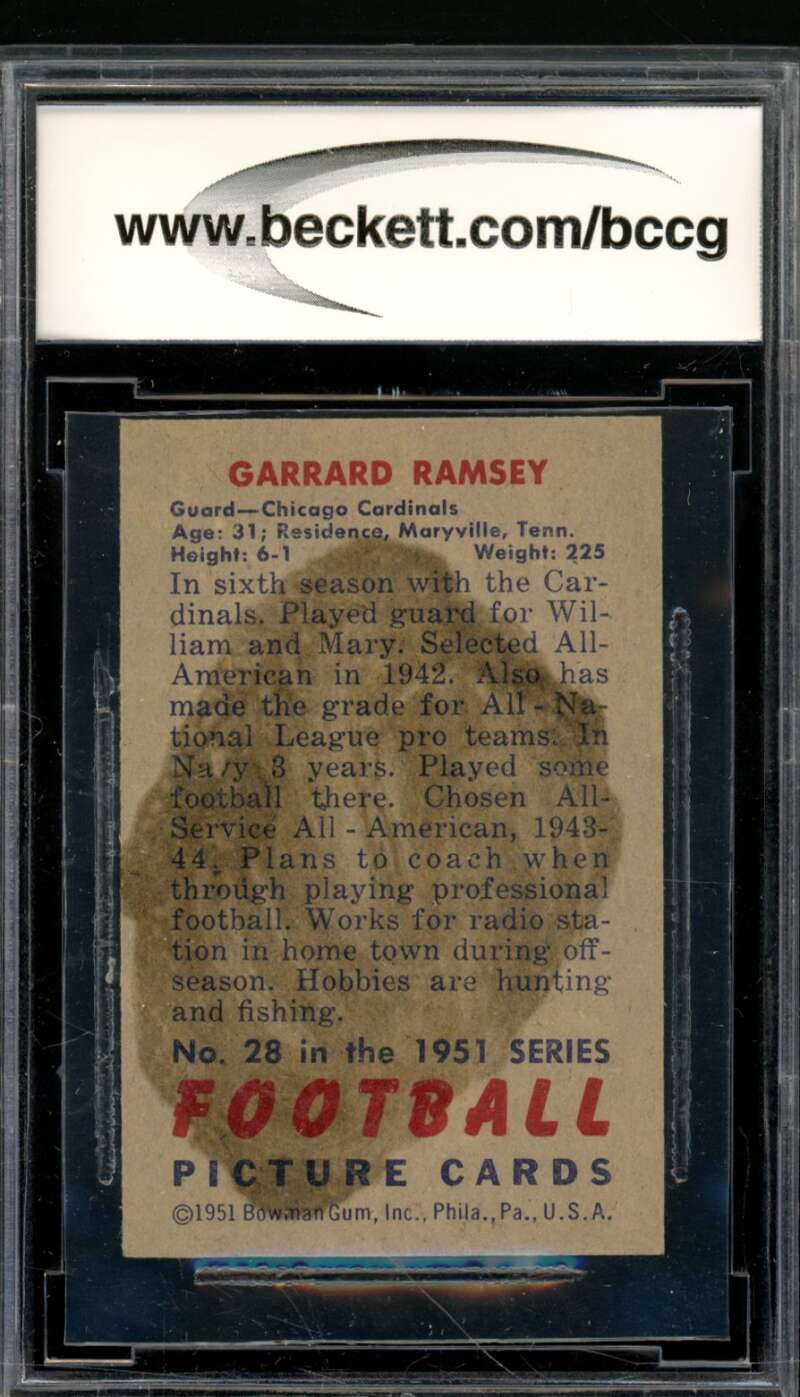 Buster Ramsey Card 1951 Bowman #28 BGS BCCG 6 Image 2