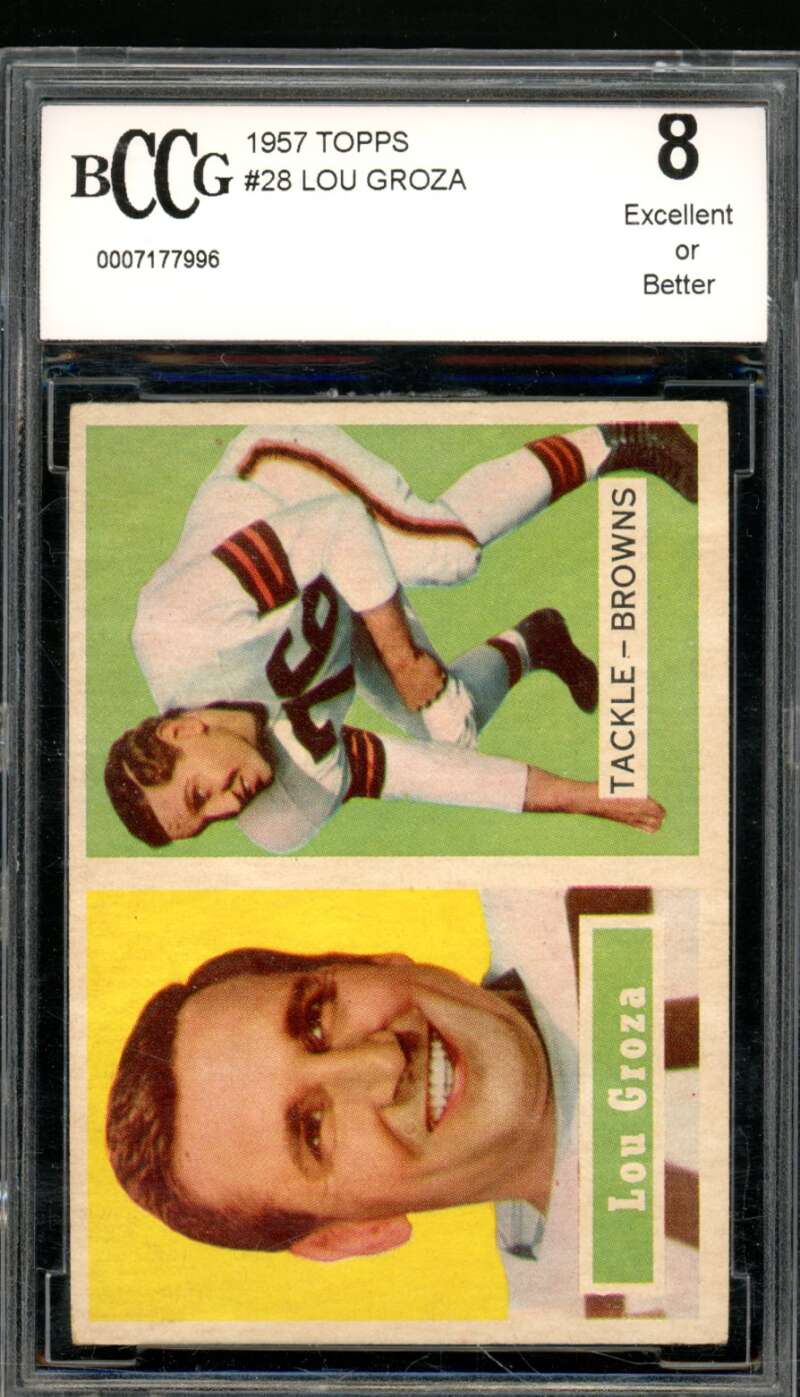 Lou Groza Card 1957 Topps #28 BGS BCCG 8 Image 1