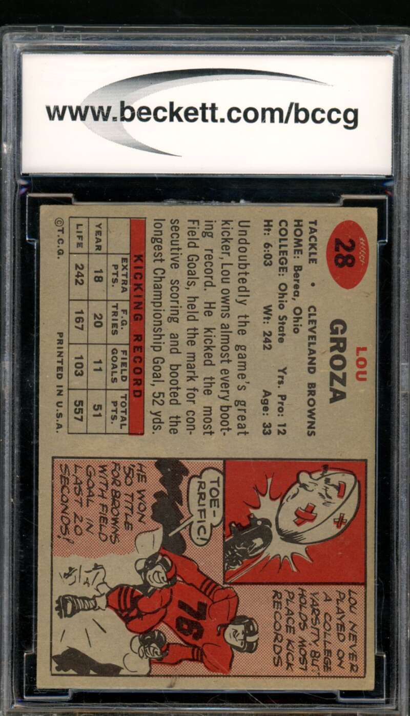 Lou Groza Card 1957 Topps #28 BGS BCCG 8 Image 2