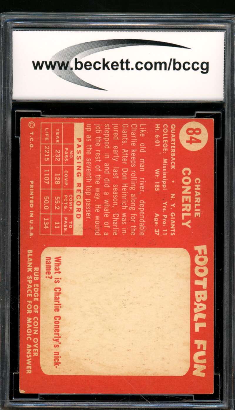 Charley Conerly Card 1958 Topps #84 BGS BCCG 7 Image 2