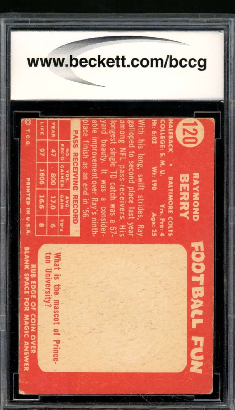 Raymond Berry Card 1958 Topps #120 BGS BCCG 7 Image 2