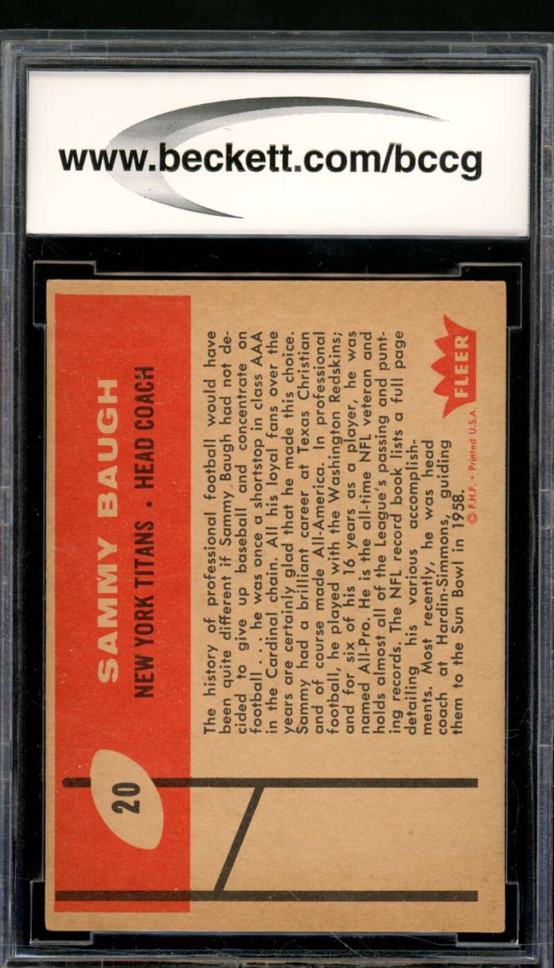 Sammy Baugh Card 1960 Fleer #20 BGS BCCG 7 Image 2