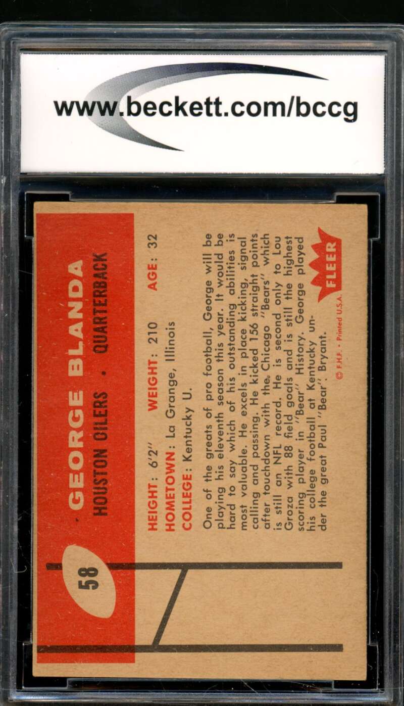 George Blanda Card 1960 Fleer #58 BGS BCCG 7 (Read) Image 2