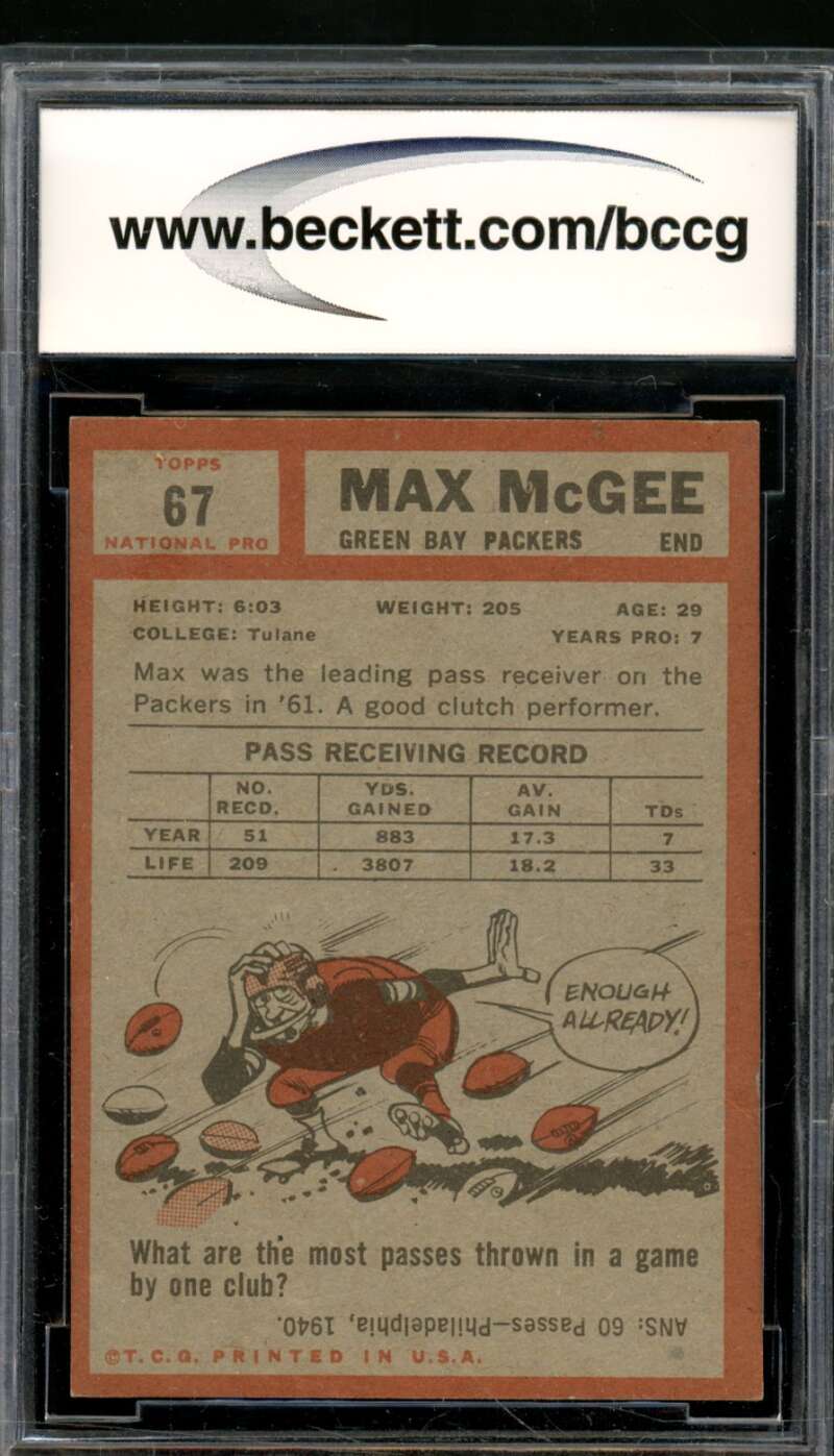 Max McGee Card 1962 Topps #67 BGS BCCG 7 Image 2