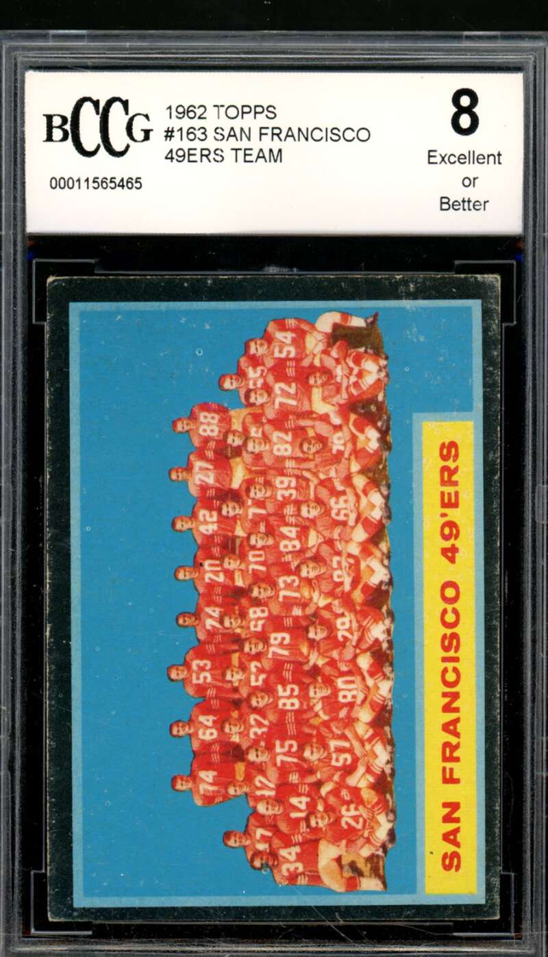 San Francisco 49ers Team Card Card 1962 Topps #163 BGS BCCG 8 Image 1