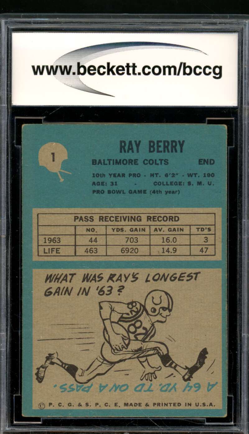 Raymond Berry Card 1964 Philadelphia #1 BGS BCCG 7 Image 2