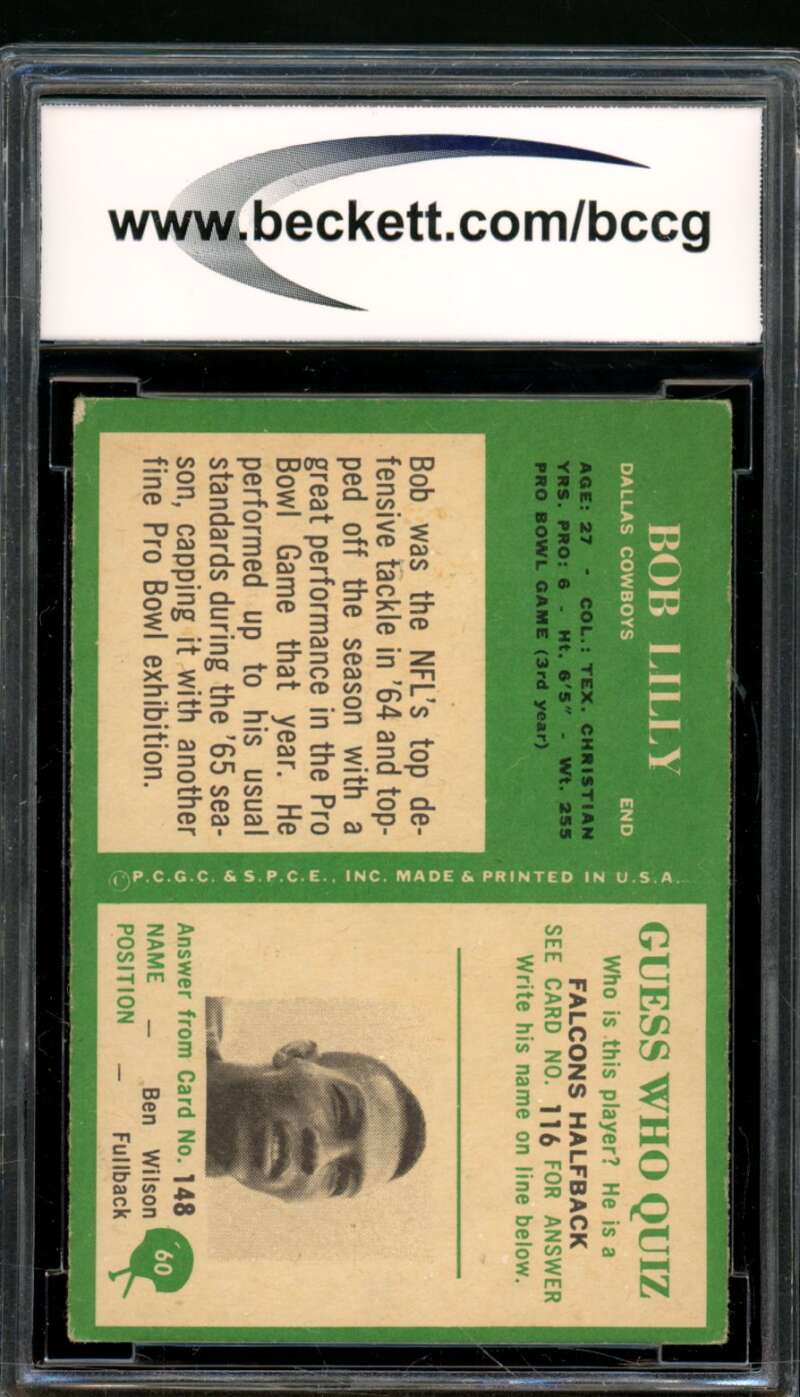 Bob Lilly Card 1966 Philadelphia #60 BGS BCCG 7 Image 2