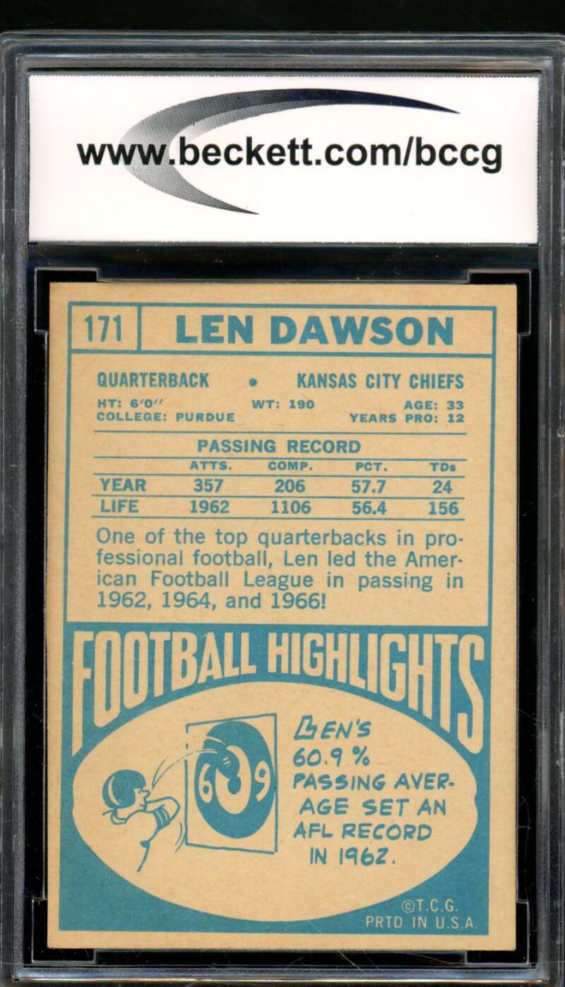 Len Dawson Card 1968 Topps #171 BGS BCCG 8 Image 2