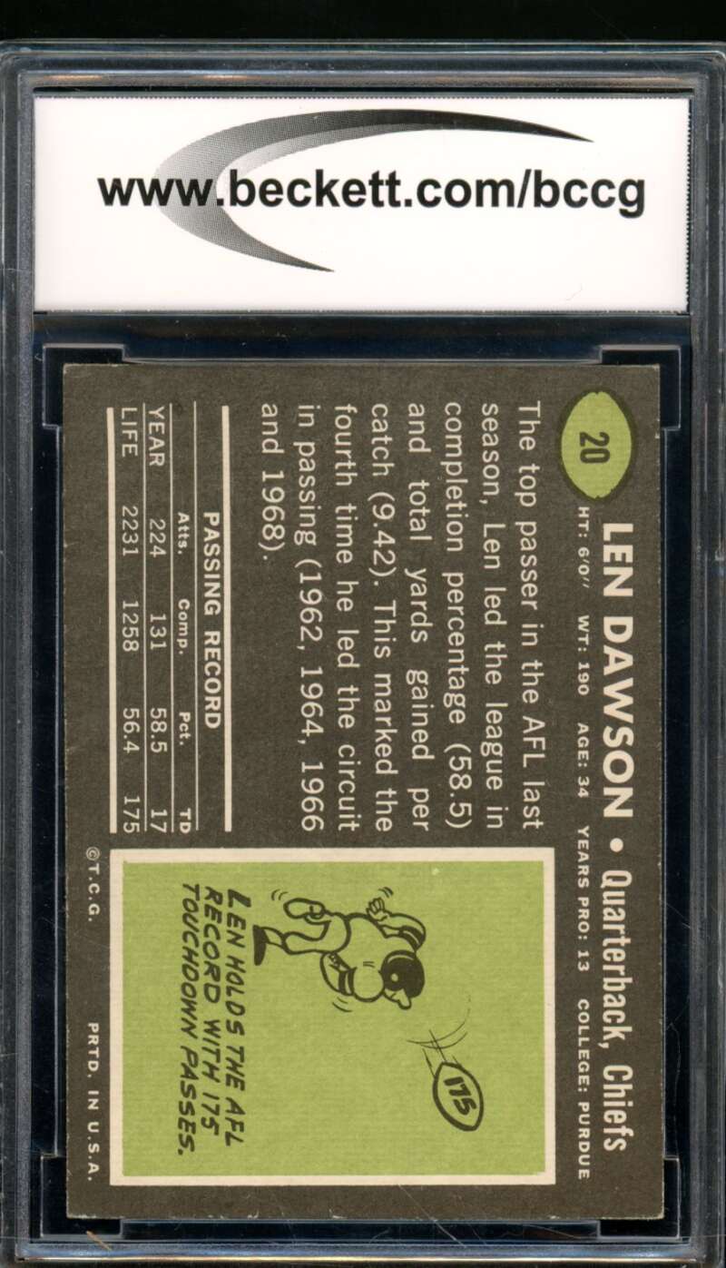 Len Dawson Card 1969 Topps #20 BGS BCCG 8 Image 2