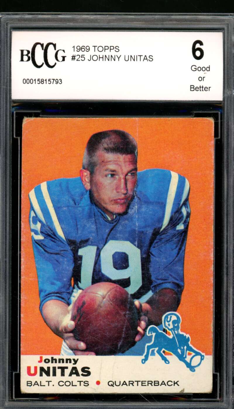 Johnny Unitas Card 1969 Topps #25 BGS BCCG 6 Image 1