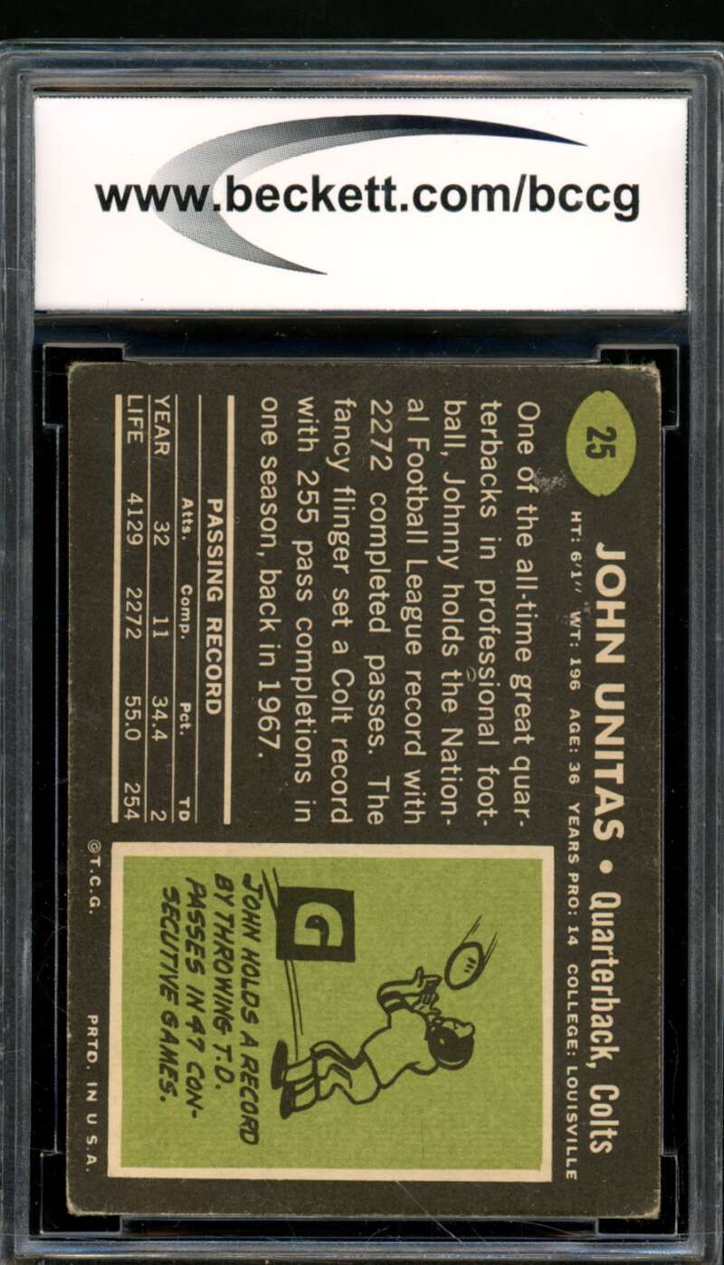 Johnny Unitas Card 1969 Topps #25 BGS BCCG 6 Image 2