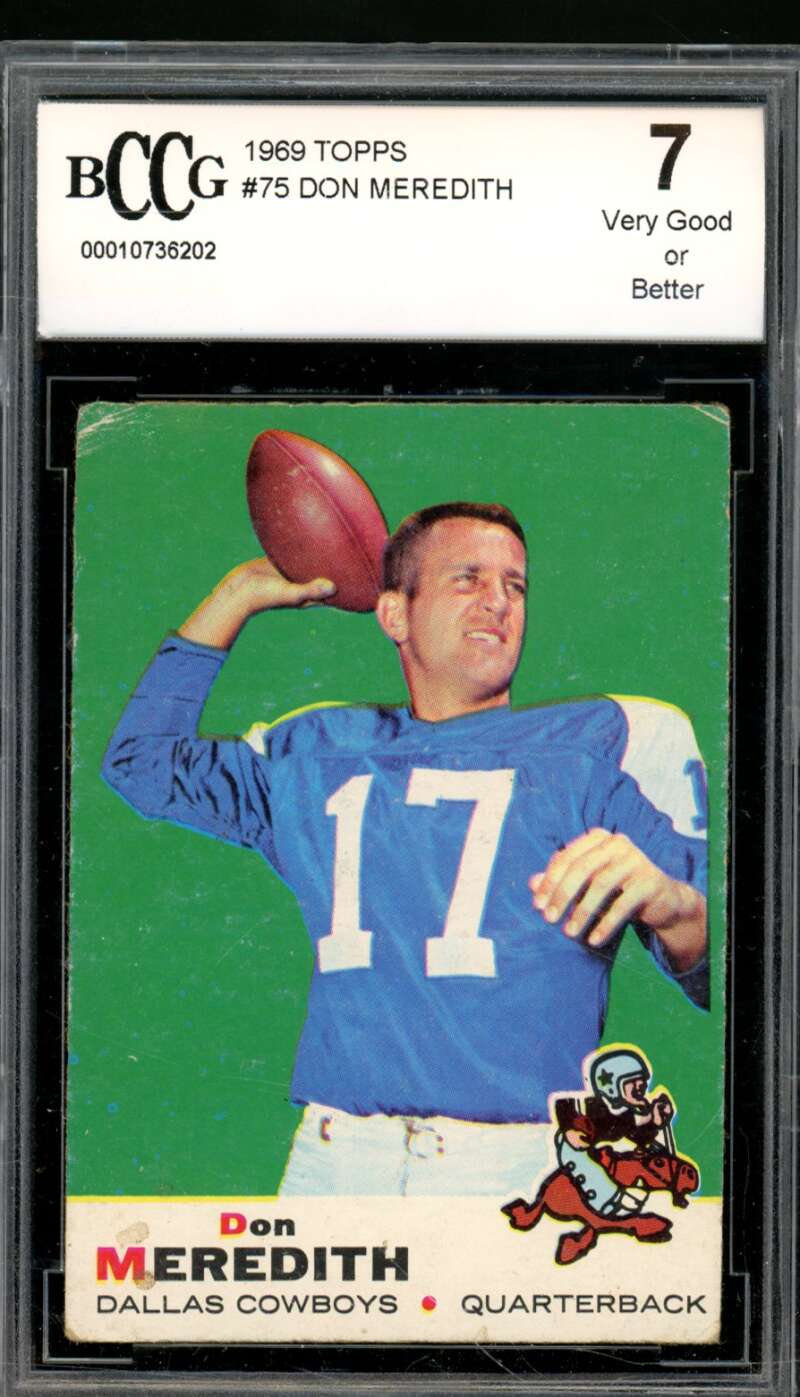 Don Meredith Card 1969 Topps #75 BGS BCCG 7 Image 1