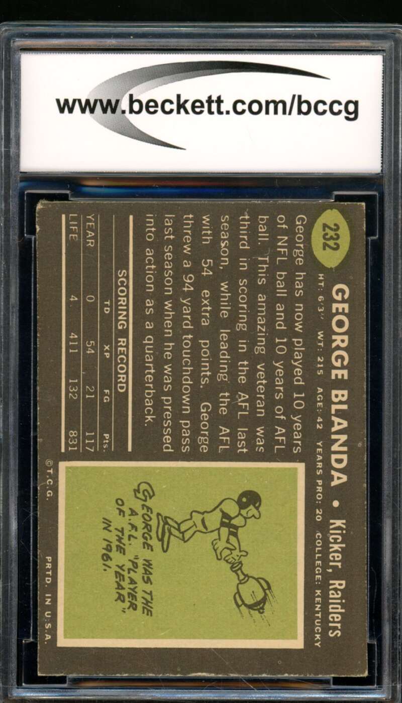 George Blanda Card 1969 Topps #232 BGS BCCG 7 Image 2