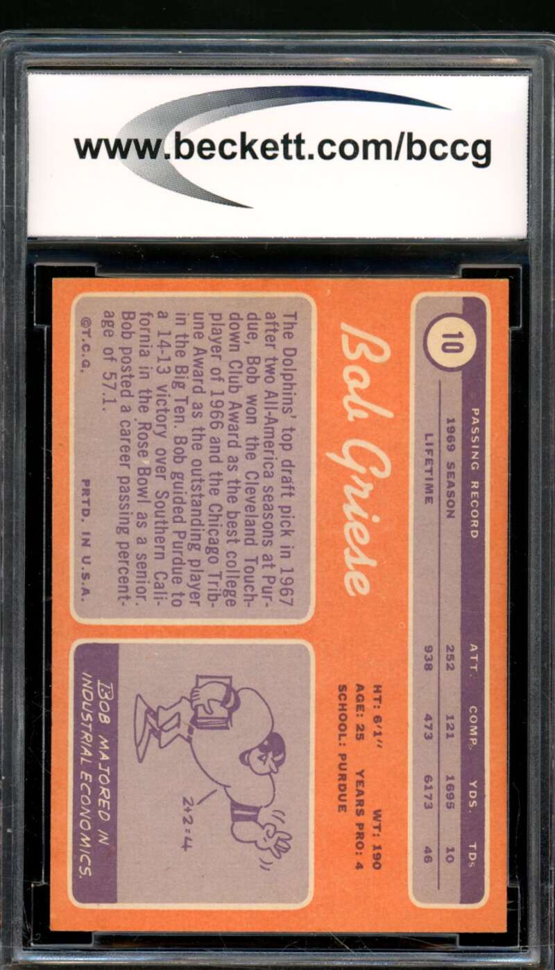 Bob Griese Card 1970 Topps #10 BGS BCCG 8 Image 2