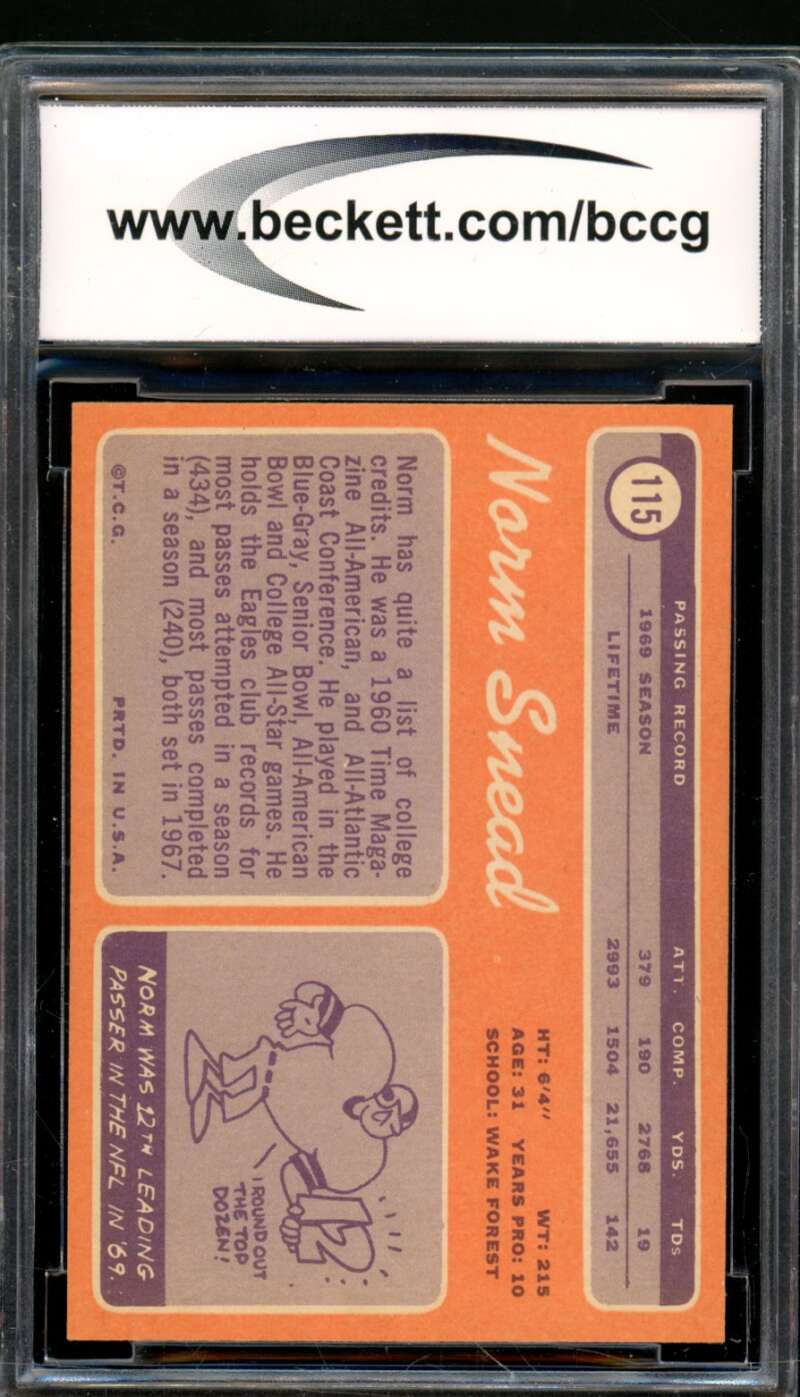 Norm Snead Card 1970 Topps #115 BGS BCCG 9 Image 2