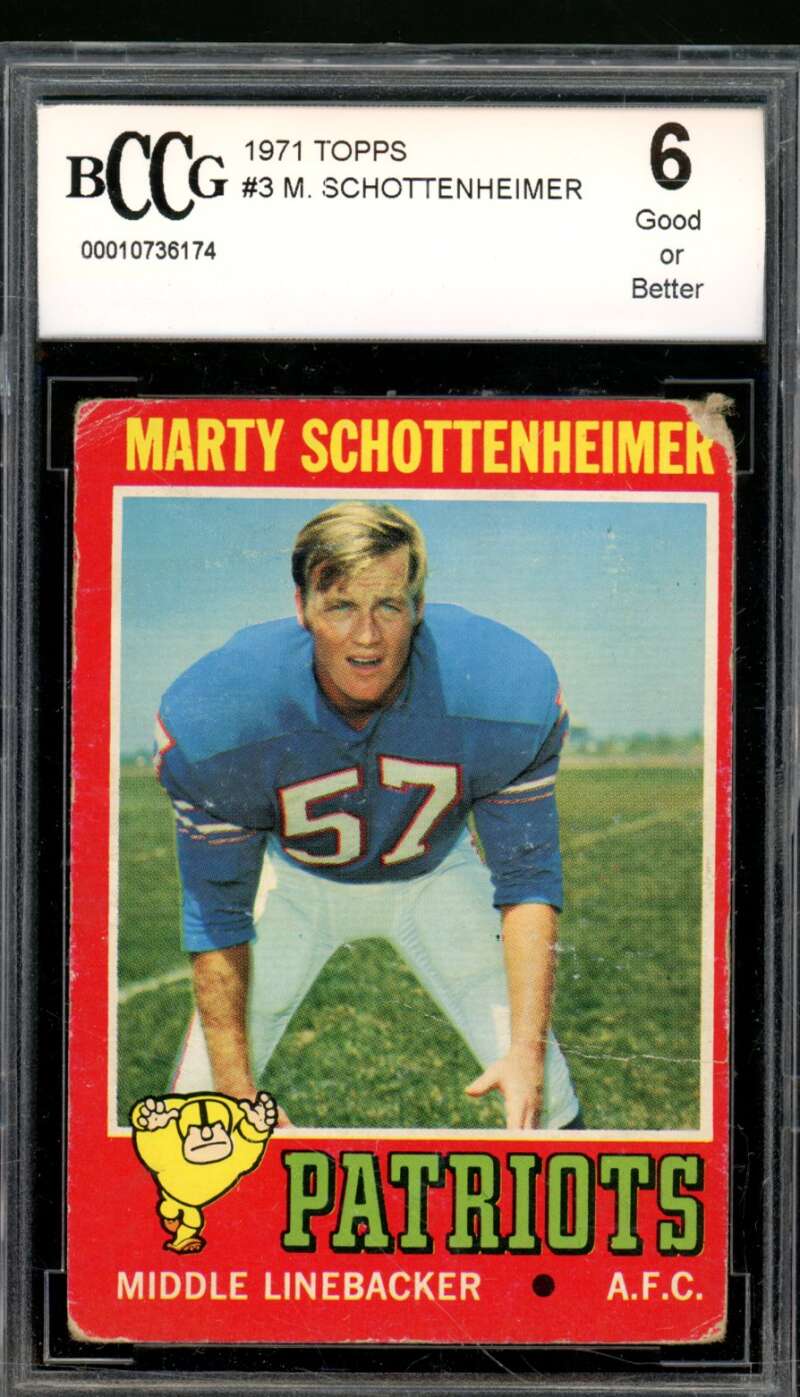 Marty Schottenheimer Rookie Card 1971 Topps #3 BGS BCCG 6 Image 1