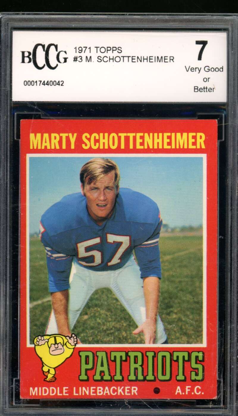 Marty Schottenheimer Rookie Card 1971 Topps #3 BGS BCCG 7 Image 1