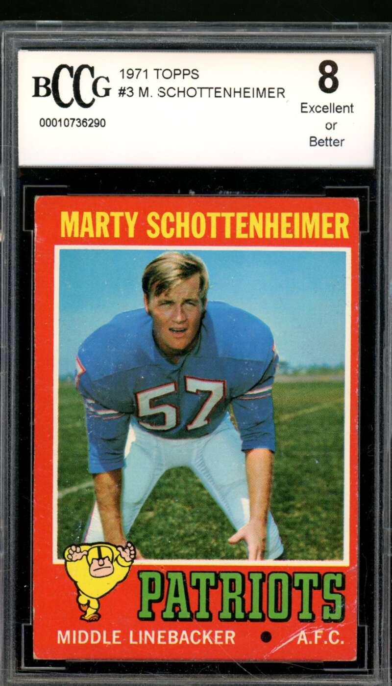 Marty Schottenheimer Rookie Card 1971 Topps #3 BGS BCCG 8 Image 1