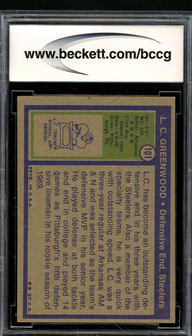 L.C. Greenwood Rookie Card 1972 Topps #101 BGS BCCG 7 Image 2