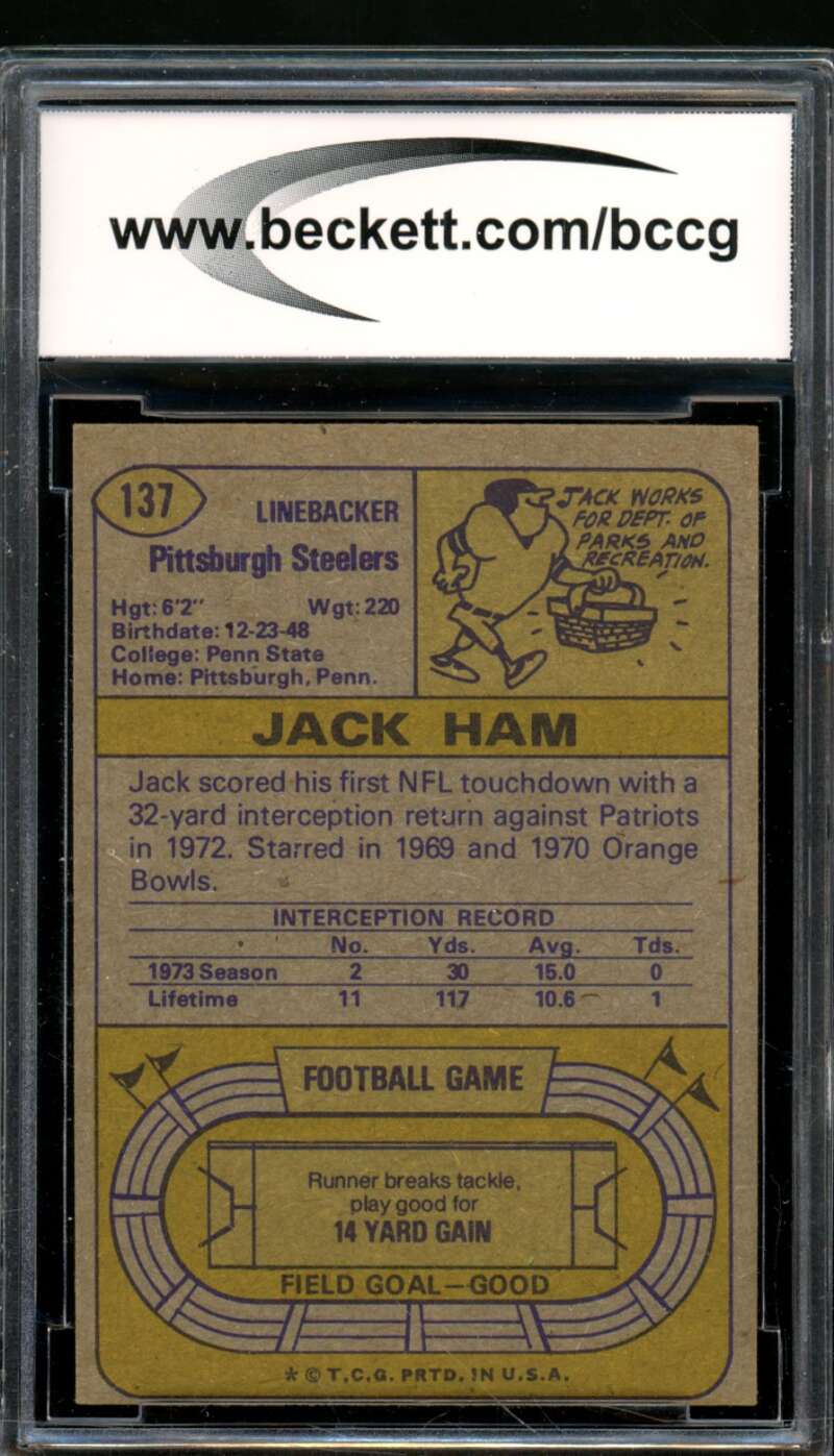 Jack Ham Card 1974 Topps #137 bgs bccg 8 Image 2