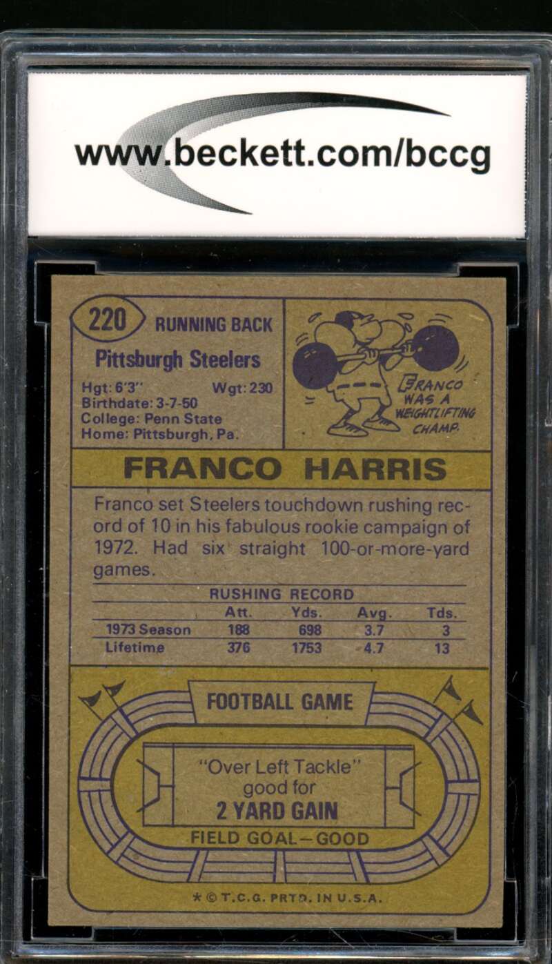 Franco Harris Card 1974 Topps #220 BGS BCCG 8 (read) Image 2