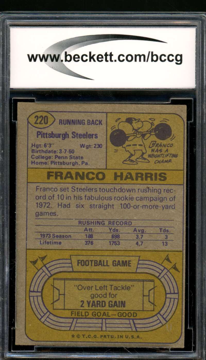 Franco Harris Card 1974 Topps #220 BGS BCCG 8 Image 2