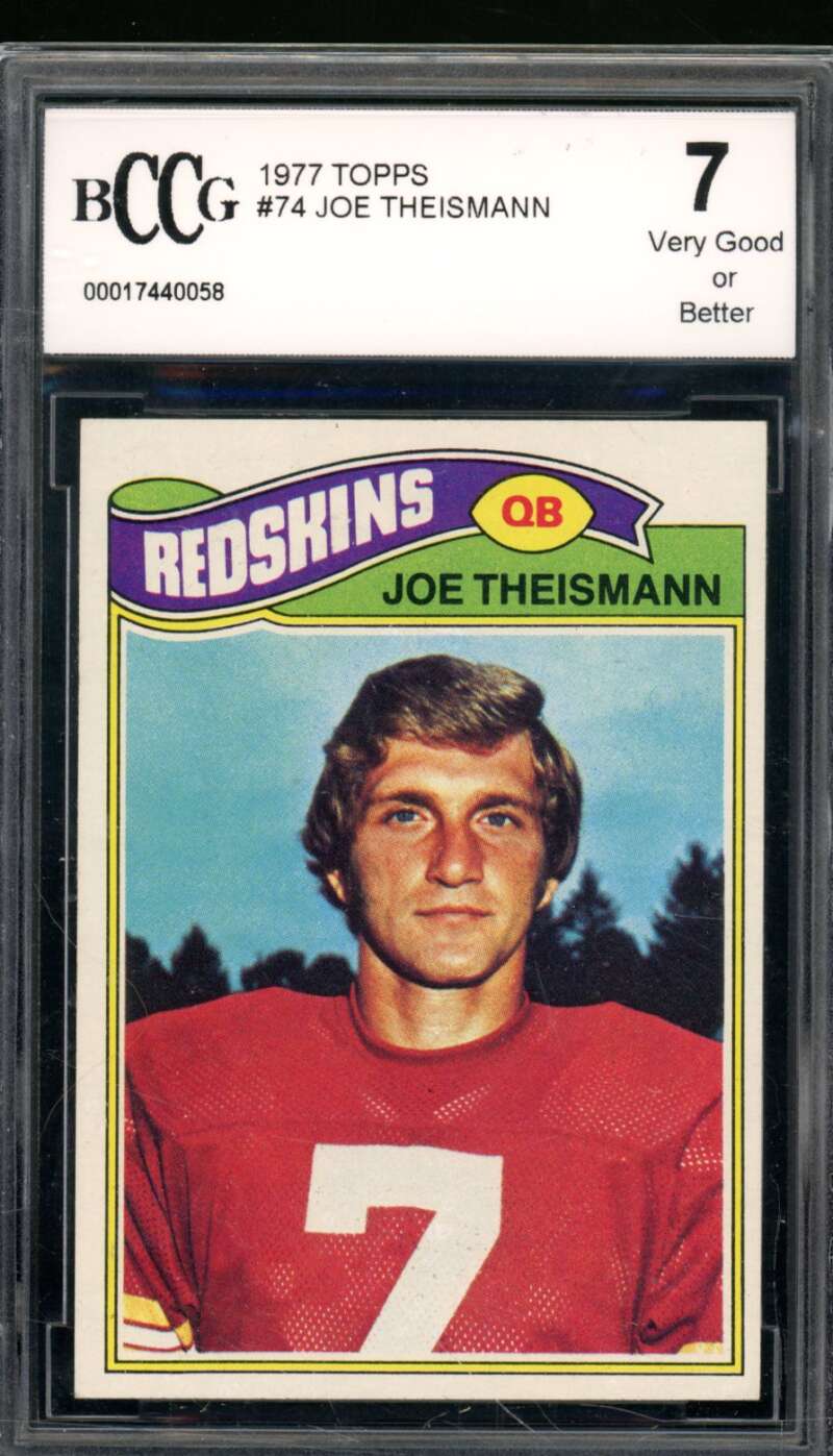 Joe Theismann Card 1977 Topps #74 BGS BCCG 7 Read) Image 1