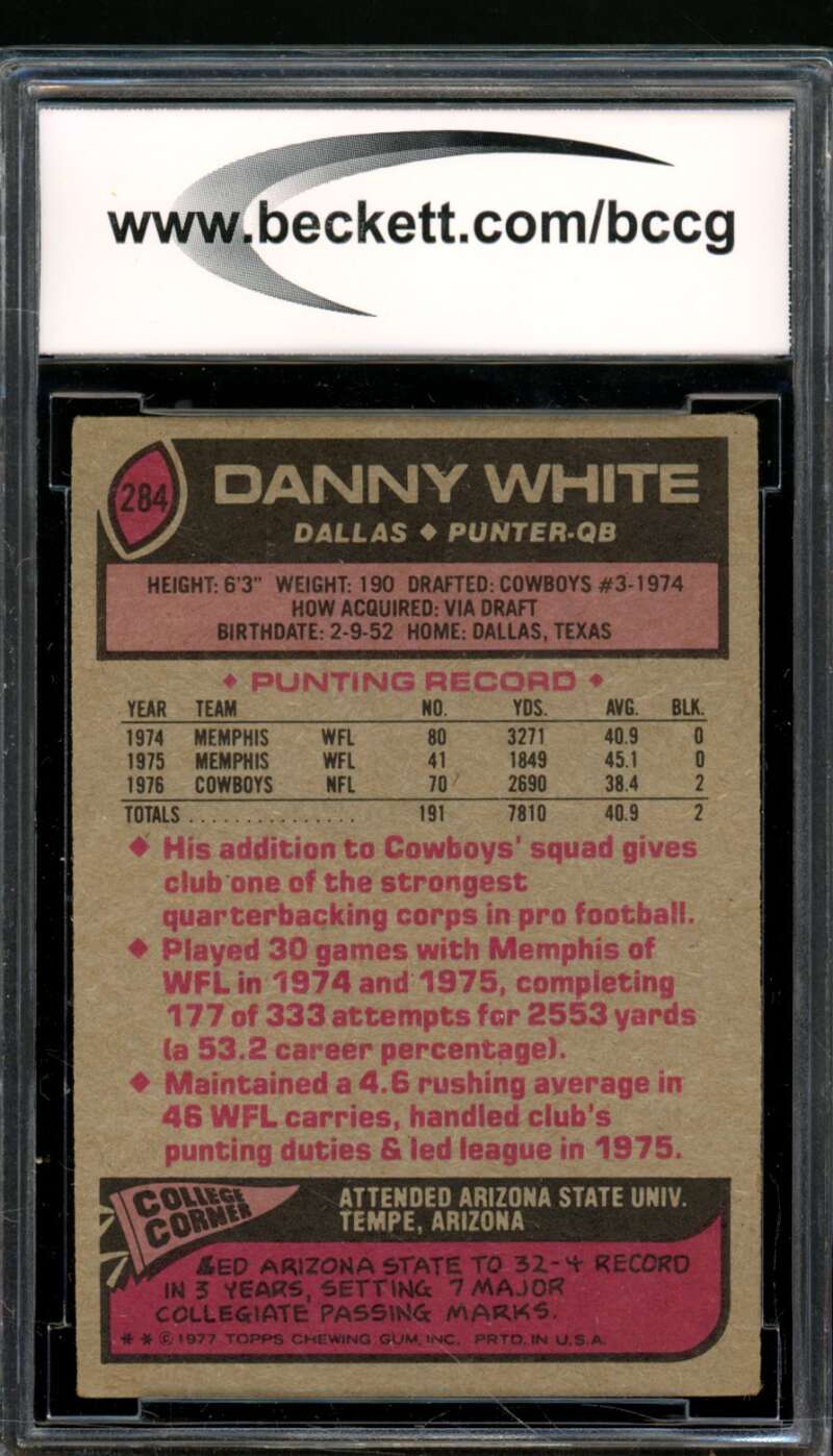 Danny White Rookie Card 1977 Topps #284 BGS BCCG 7 Image 2