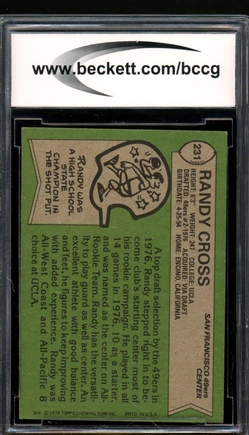 Randy Cross Rookie Card 1978 Topps #231 BGS BCCG 9 Image 2