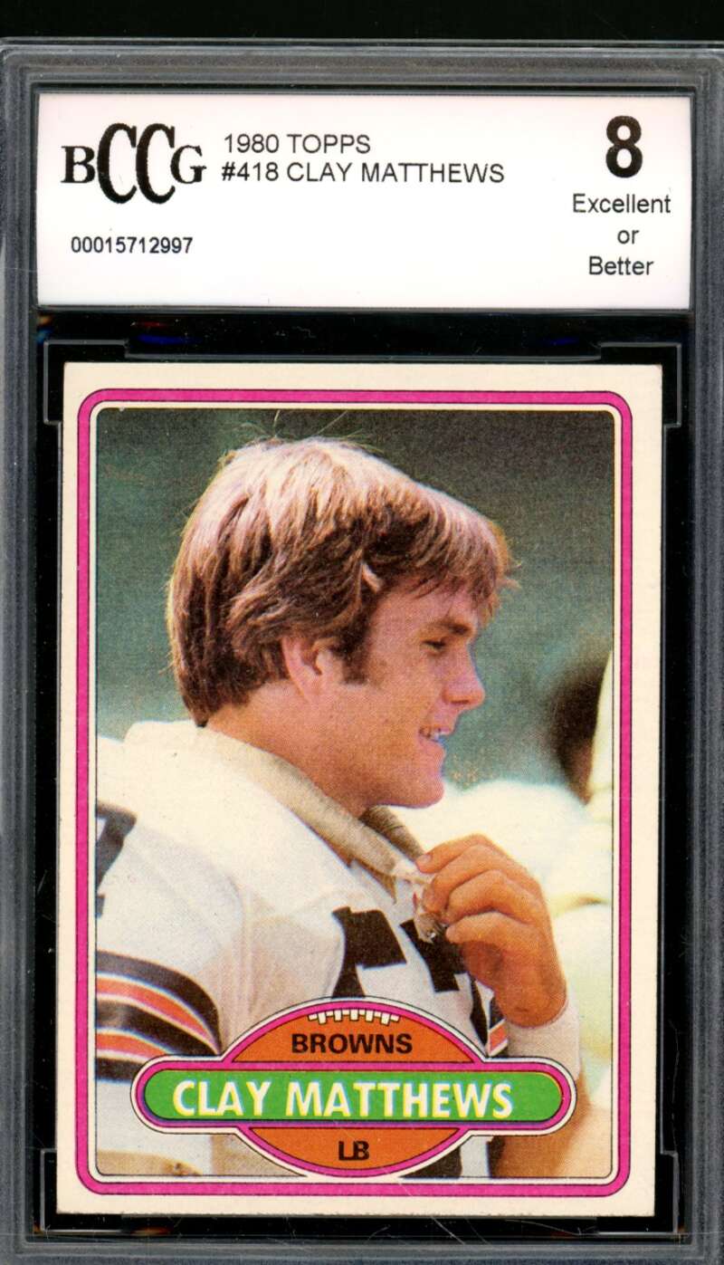 Clay Matthews Rookie Card 1980 Topps #418 BGS BCCG 8 Image 1