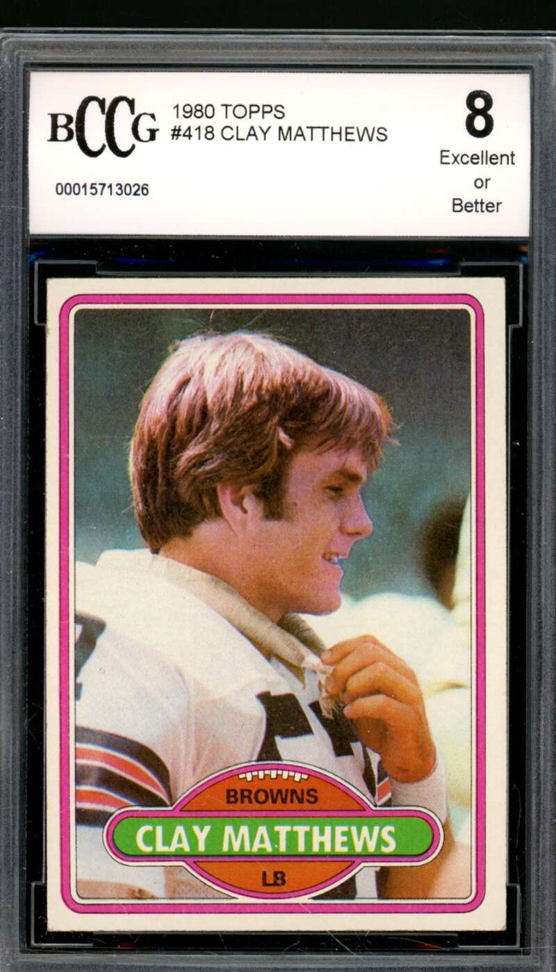 Clay Matthews Rookie Card 1980 Topps #418 BGS BCCG 8 Image 1