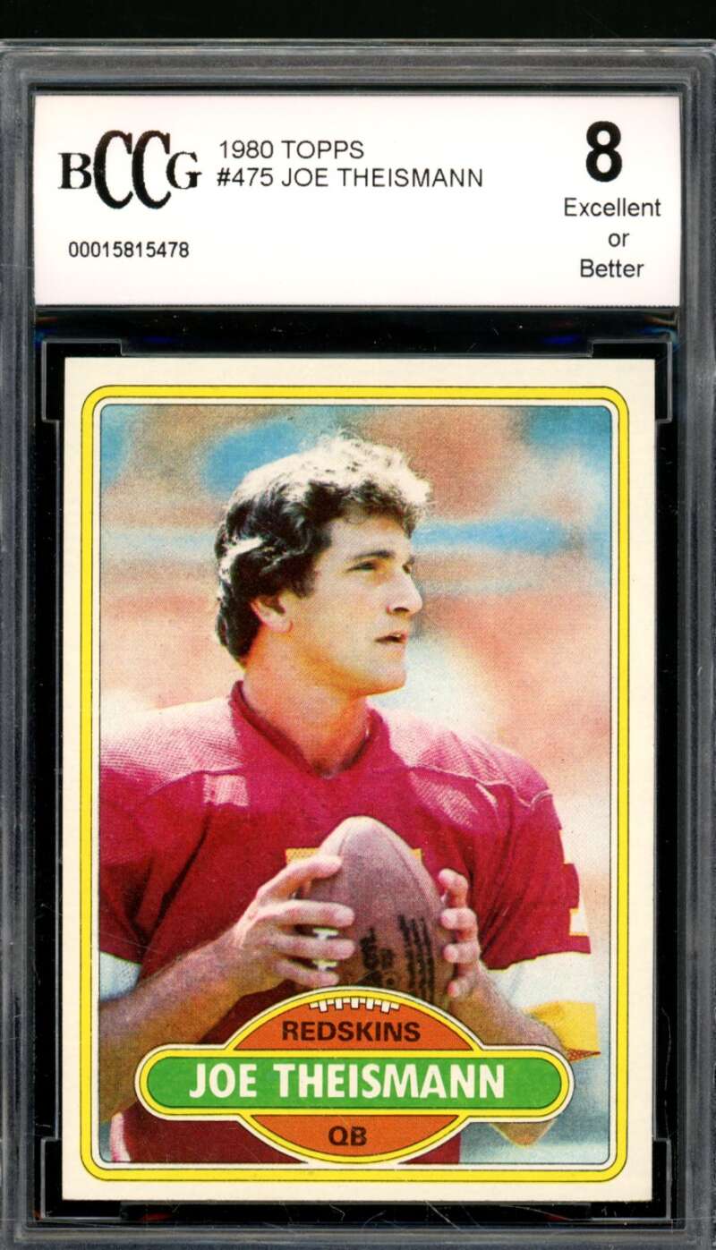 Joe Theismann Card 1980 Topps #475 BGS BCCG 8 Image 1