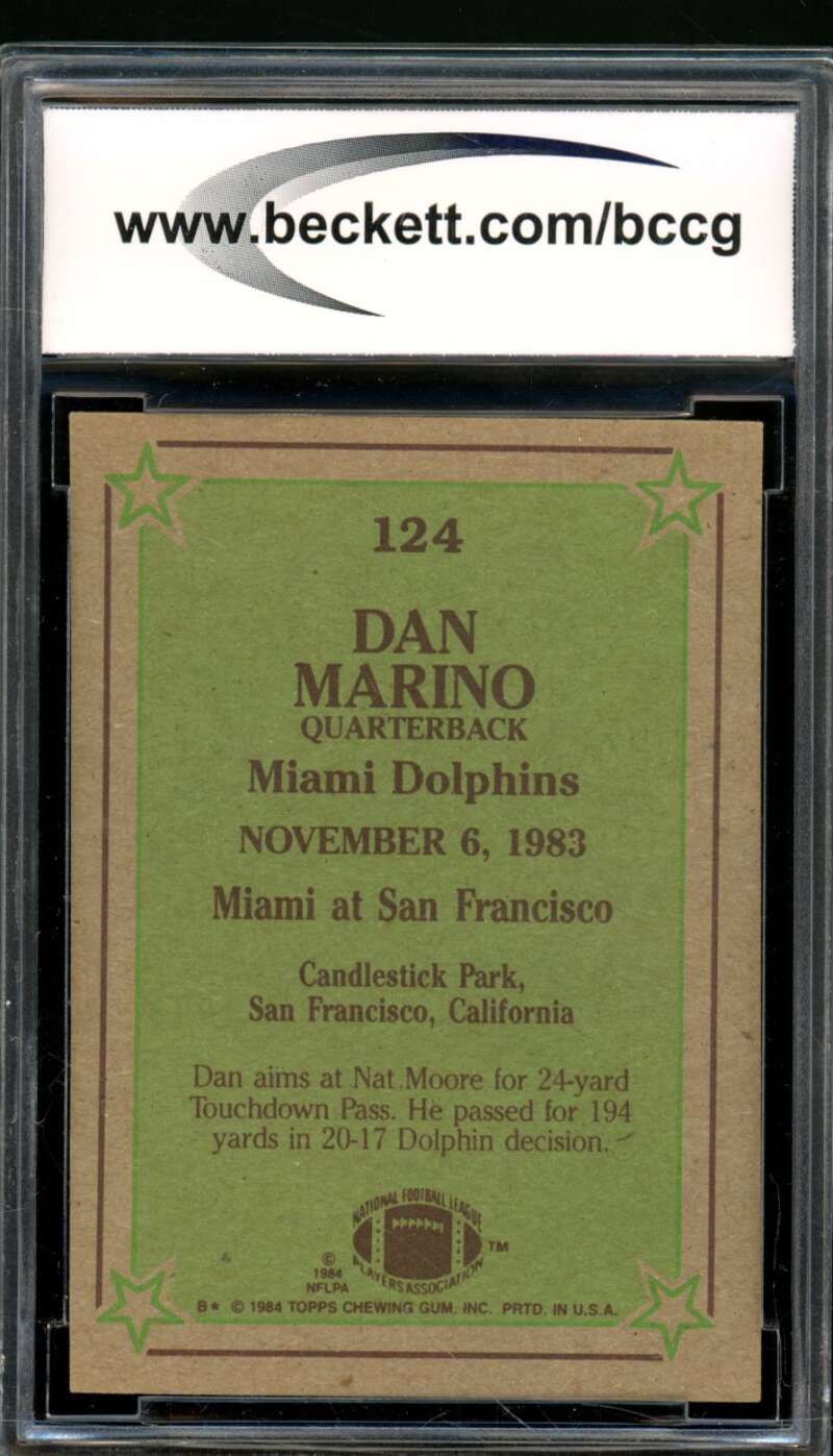 Dan Marino Rookie Card 1984 Topps Instant Replay #124 BGS BCCG 8 Image 2