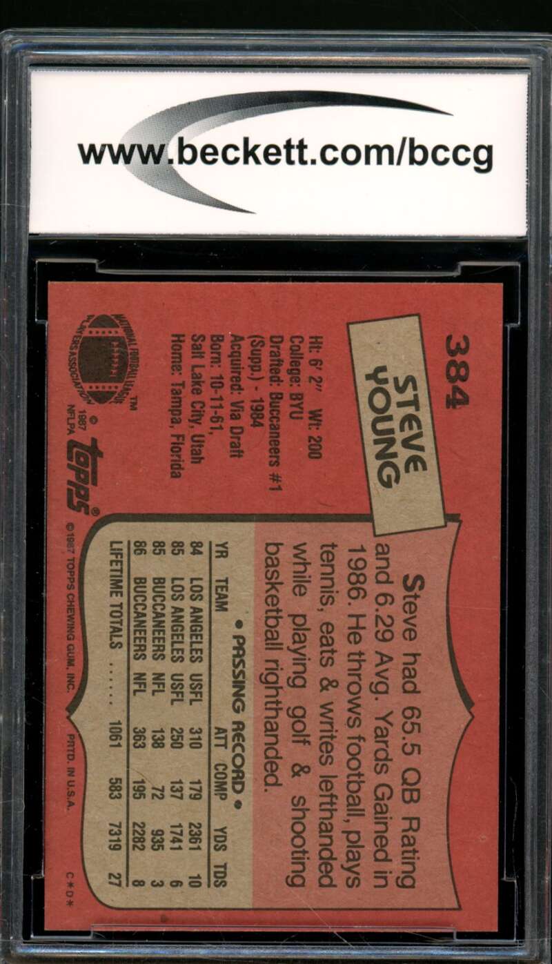 Steve Young Card 1987 Topps #384 BGS BCCG 10 Image 2