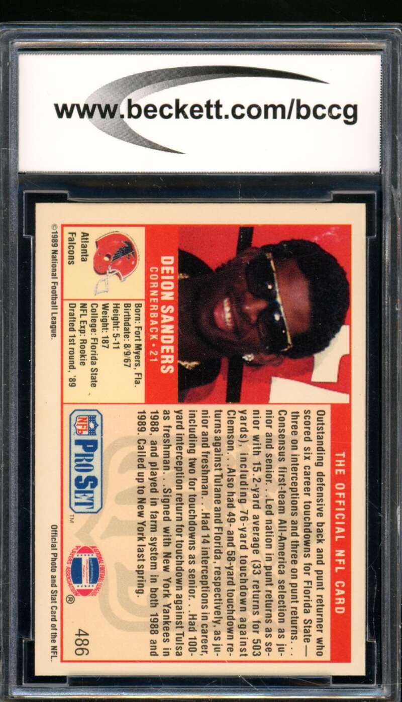 Deion Sanders Rookie Card 1989 Pro Set #486 BGS BCCG 9 Image 2