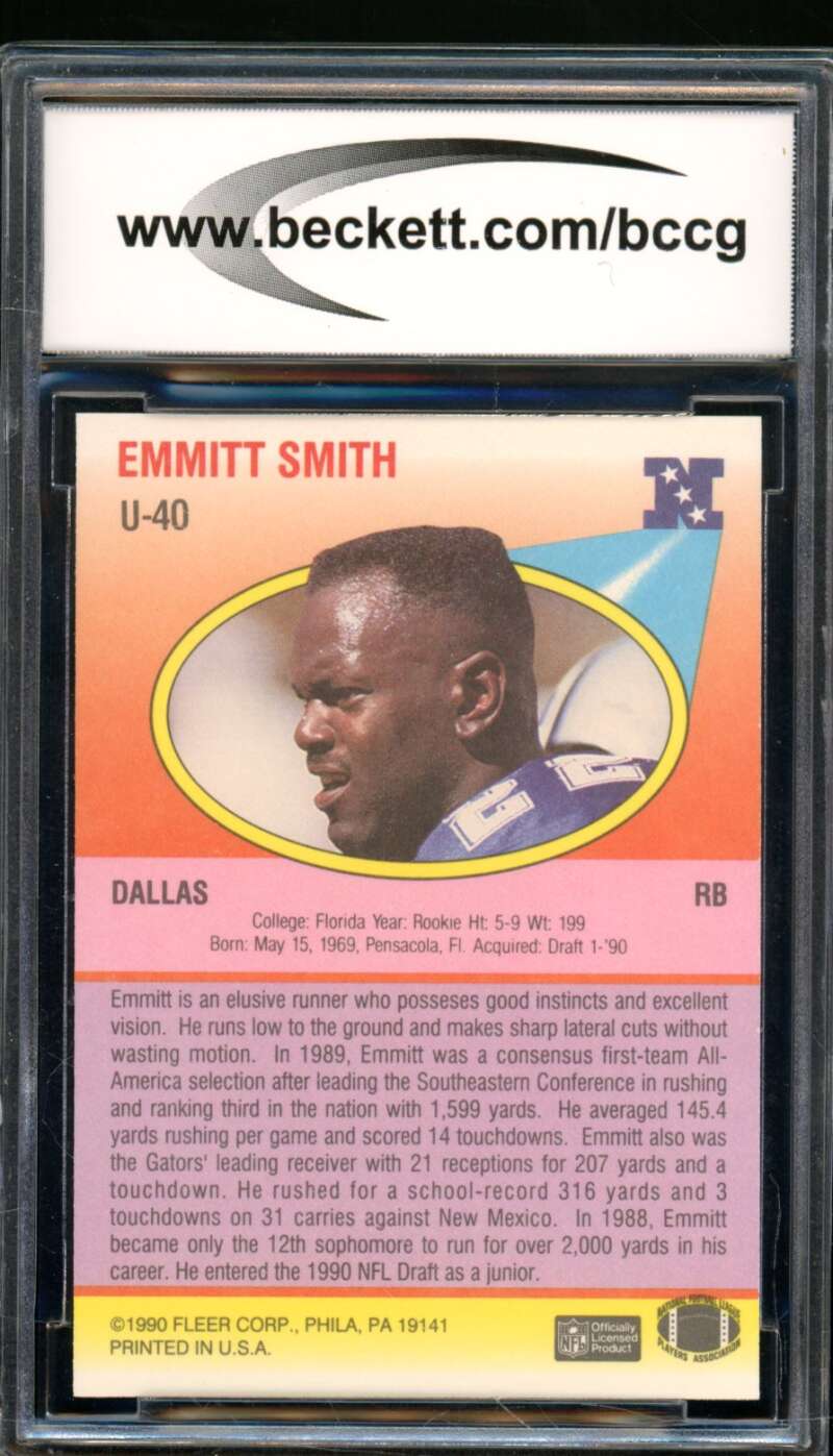 Emmitt Smith Rookie Card 1990 Fleer Update #U-40 BGS BCCG 8 Image 2