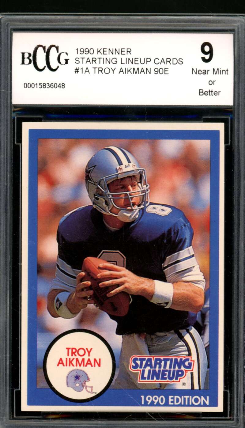 Troy Aikman Card 1990 Kenner Starting Lineup Cards #1A BGS BCCG 9 Image 1