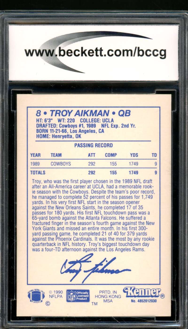 Troy Aikman Card 1990 Kenner Starting Lineup Cards #1A BGS BCCG 9 Image 2