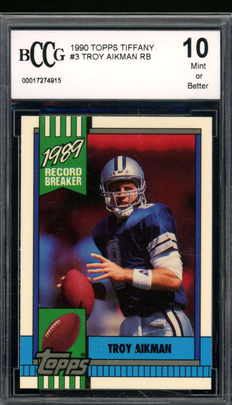 Troy Aikman Card 1990 Topps Tiffany #3 BGS BCCG 10 Image 1